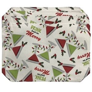 Christmas Linen Print Fabric Placemats Festive Holiday Seasons 12 in X 18 in